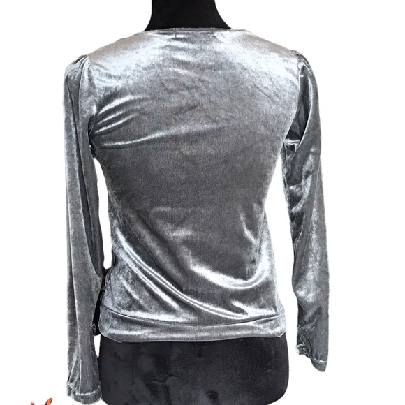 Silver Velour Wrap Top Long Sleeve - Picture 3 of 7